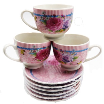 Set 6 cesti 5.5 cm+ 6 farfurii 10cm din ceramica , model floral Set 6 cesti 5.5 cm+ 6 farfurii 10cm din ceramica , model floral