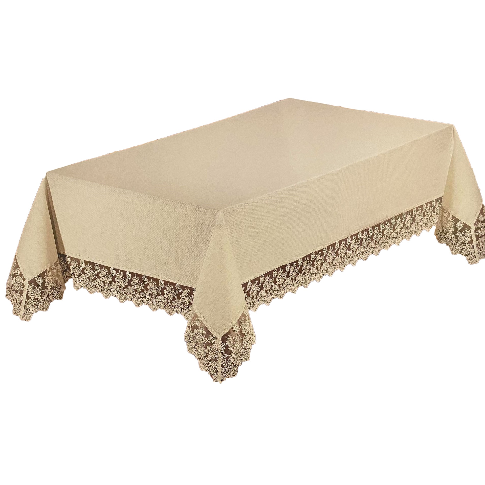 Fata de masa Hayal , din catifea , crem 160 x 220