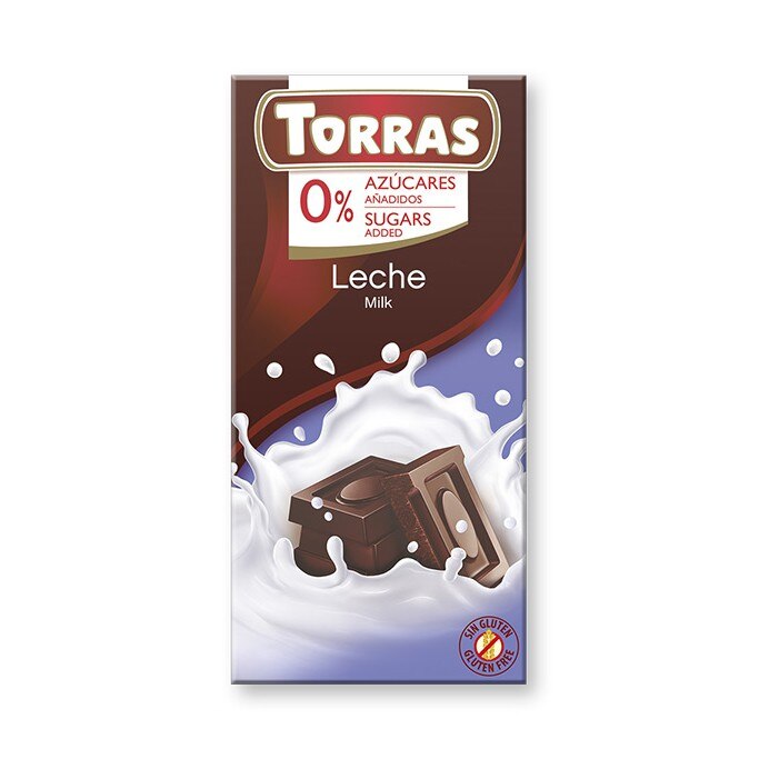 Ciocolata cu lapte fara zahar si fara gluten, Torras, 75 g