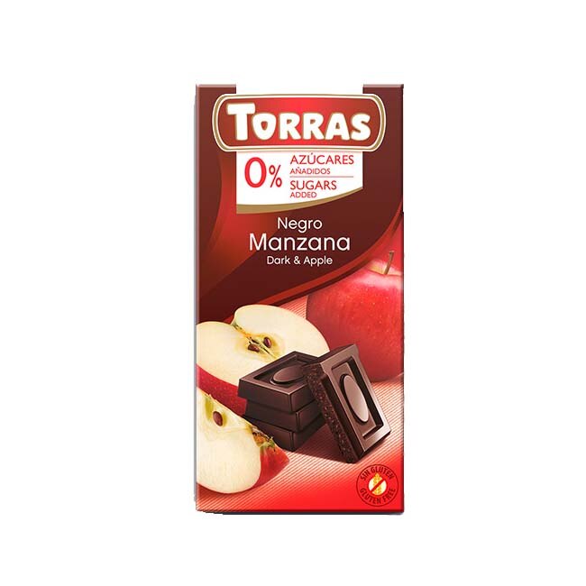 Ciocolata neagra cu mere fara zahar si fara gluten, Torras, 75 g