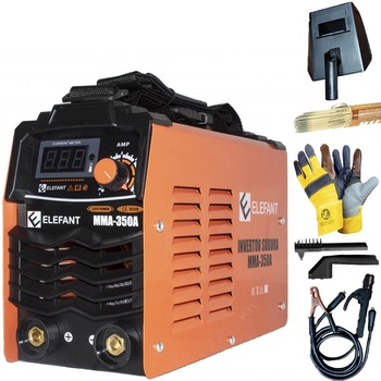 Aparat de sudura ELEFANT 350A MMA, masca simpla, palmari, electrozi, Accesorii incluse Aparat de sudura ELEFANT 350A MMA, masca simpla, palmari, electrozi, Accesorii incluse