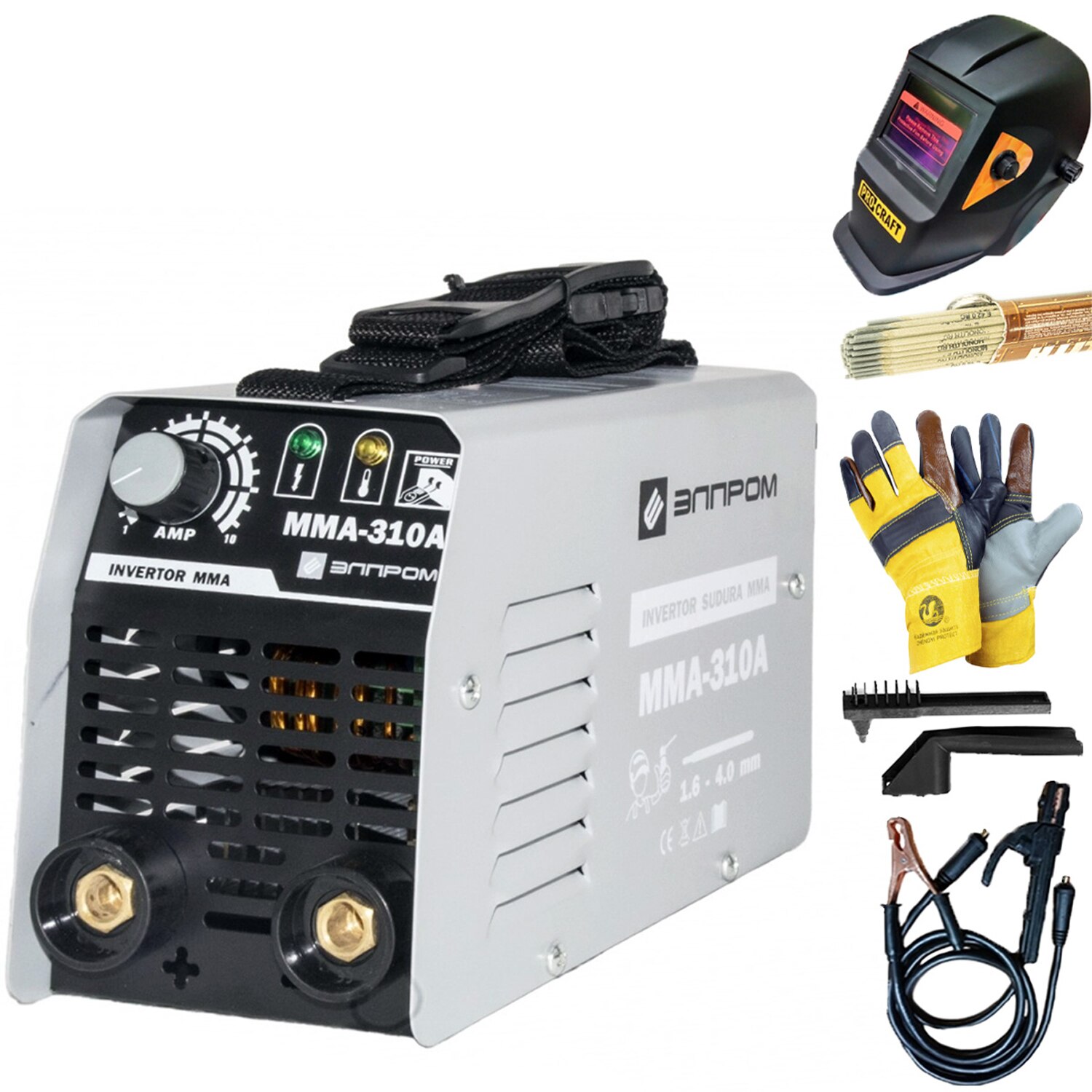 Aparat de sudura Elprom 310A MMA, Masca automata, palmari, electrozi, Accesorii incluse