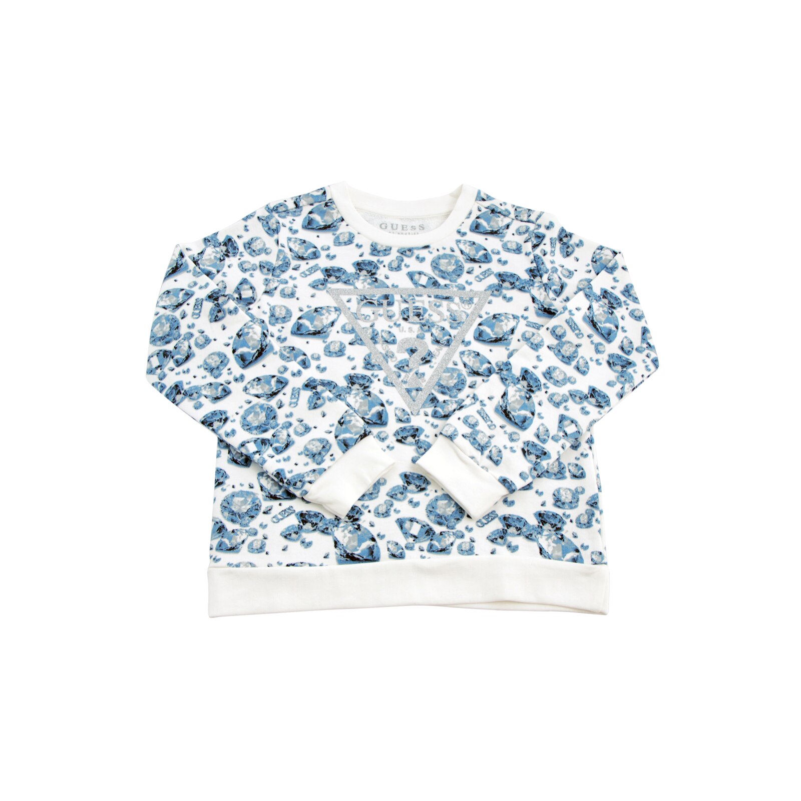Bluza pentru fete Guess, alb cu imprimeu, maneca lunga, 6 ani