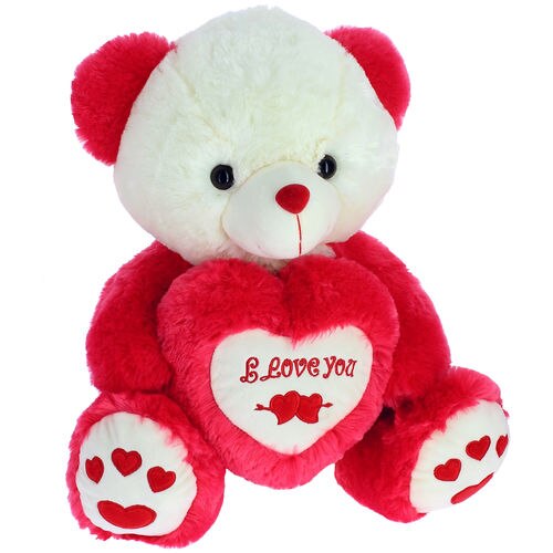 Jucarie de plus Ursuletul I love You, rosu cu alb, inaltime 30 cm