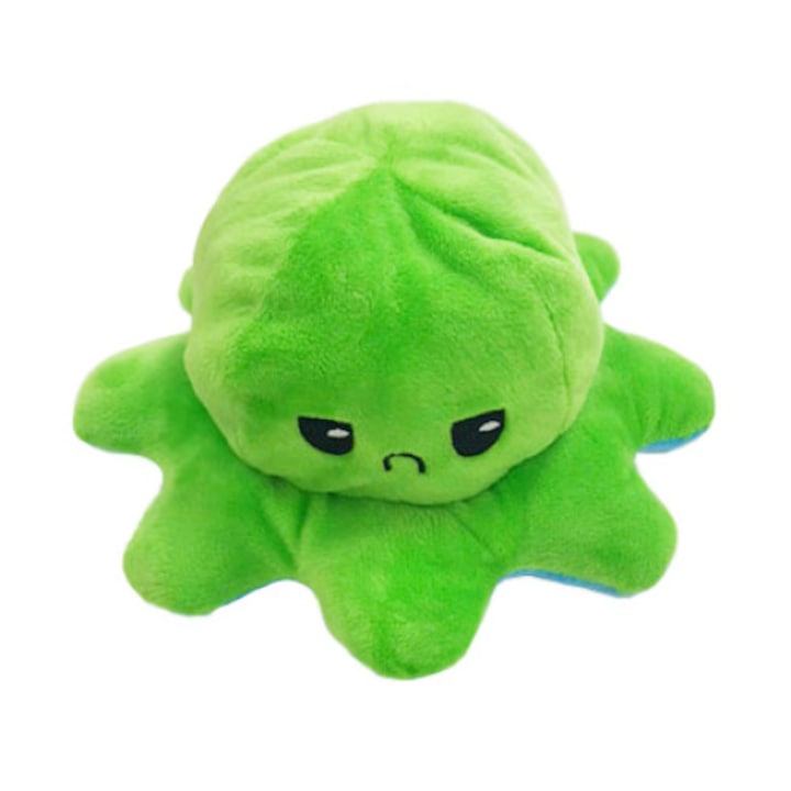 OKTANE Kifordítható plüss játék, Octopus baba, Polip, 2 arccal, Érzések megjelenítésére, 20 x 20 cm, Kék-Zöld