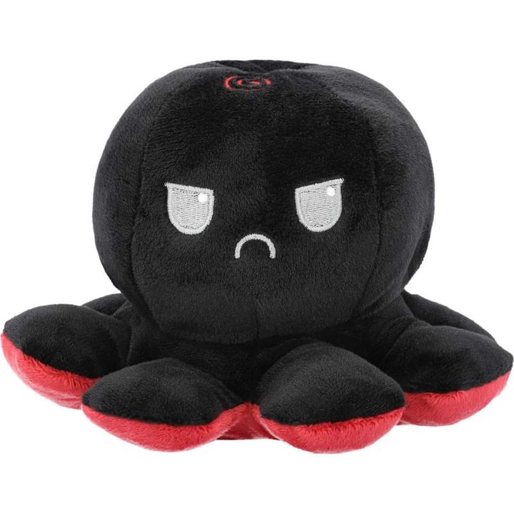 Urban Trends ® Octopus Mood polip plüss, megfordítható, két érzelem: szomorú és vidám, 19x15 cm, fekete/piros