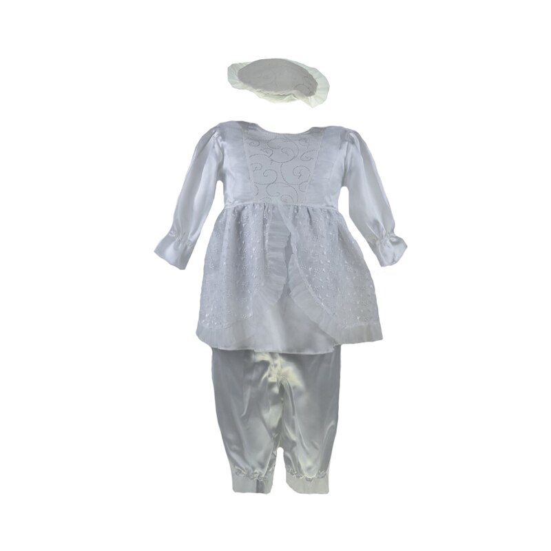 Set 3 piese rochie, pantaloni si bereta pentru fete Pifou 100-62A, Alb, 3 luni