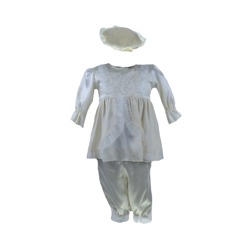 Set 3 piese rochie, pantaloni si bereta pentru fete Pifou 100-62C, Crem, 4 luni