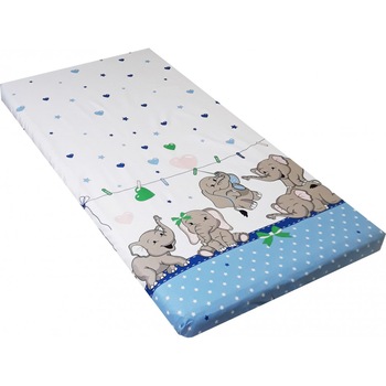 Cearceaf din bumbac cu elastic 120x60 cm Funny Elephants Blue Cearceaf din bumbac cu elastic 120x60 cm Funny Elephants Blue