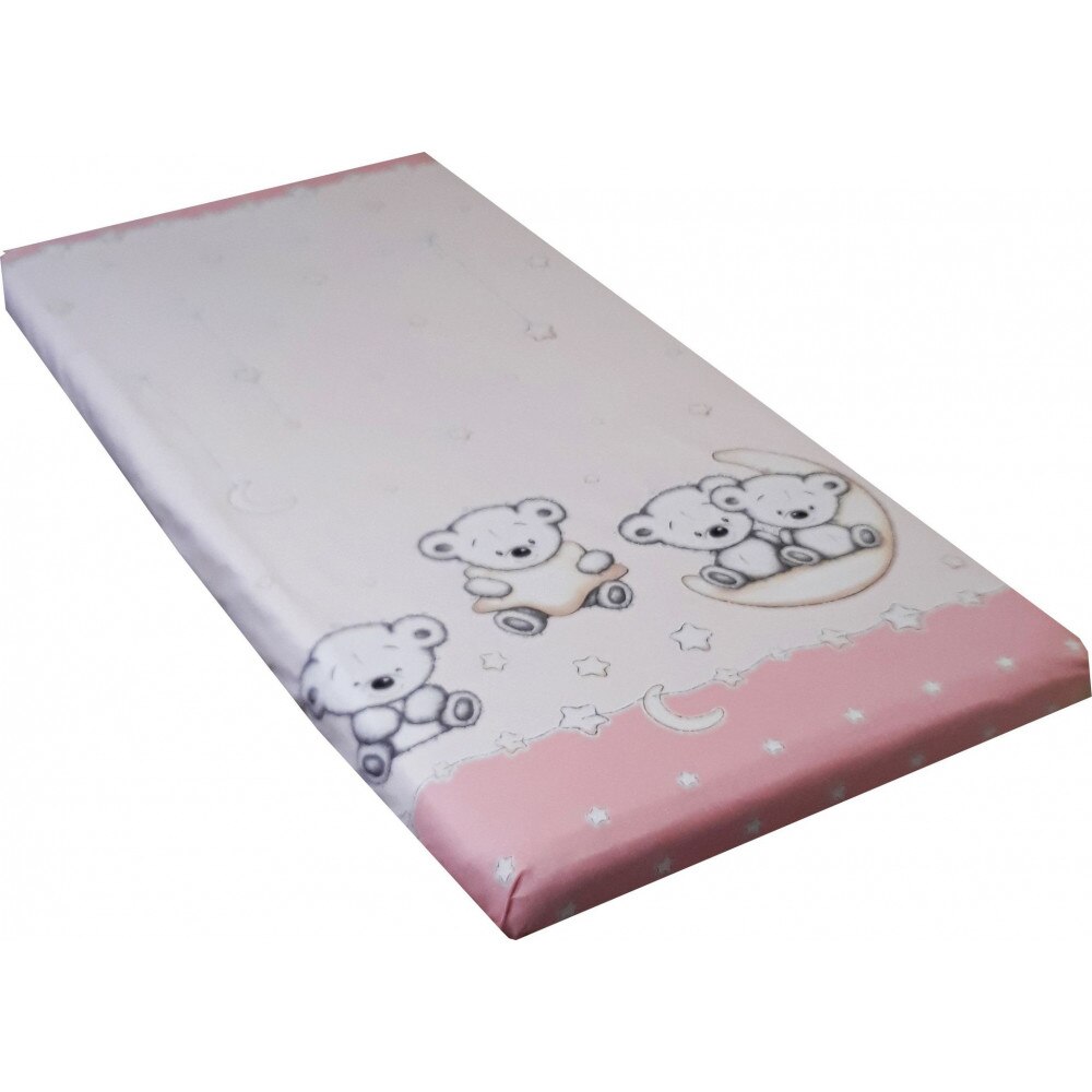 Cearceaf din bumbac cu elastic 120x60 cm Teddy Pink