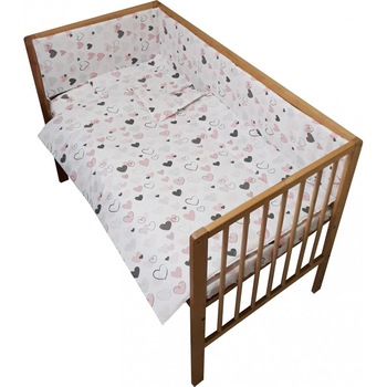 Lenjerie patut 120x60 cm cu 4 piese Nichiduta Little Hearts Pink/Grey Lenjerie patut 120x60 cm cu 4 piese Nichiduta Little Hearts Pink/Grey