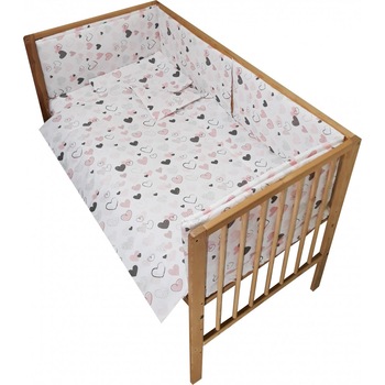 Lenjerie patut 120x60 cm cu 5 piese Nichiduta Little Hearts Pink/Grey Lenjerie patut 120x60 cm cu 5 piese Nichiduta Little Hearts Pink/Grey