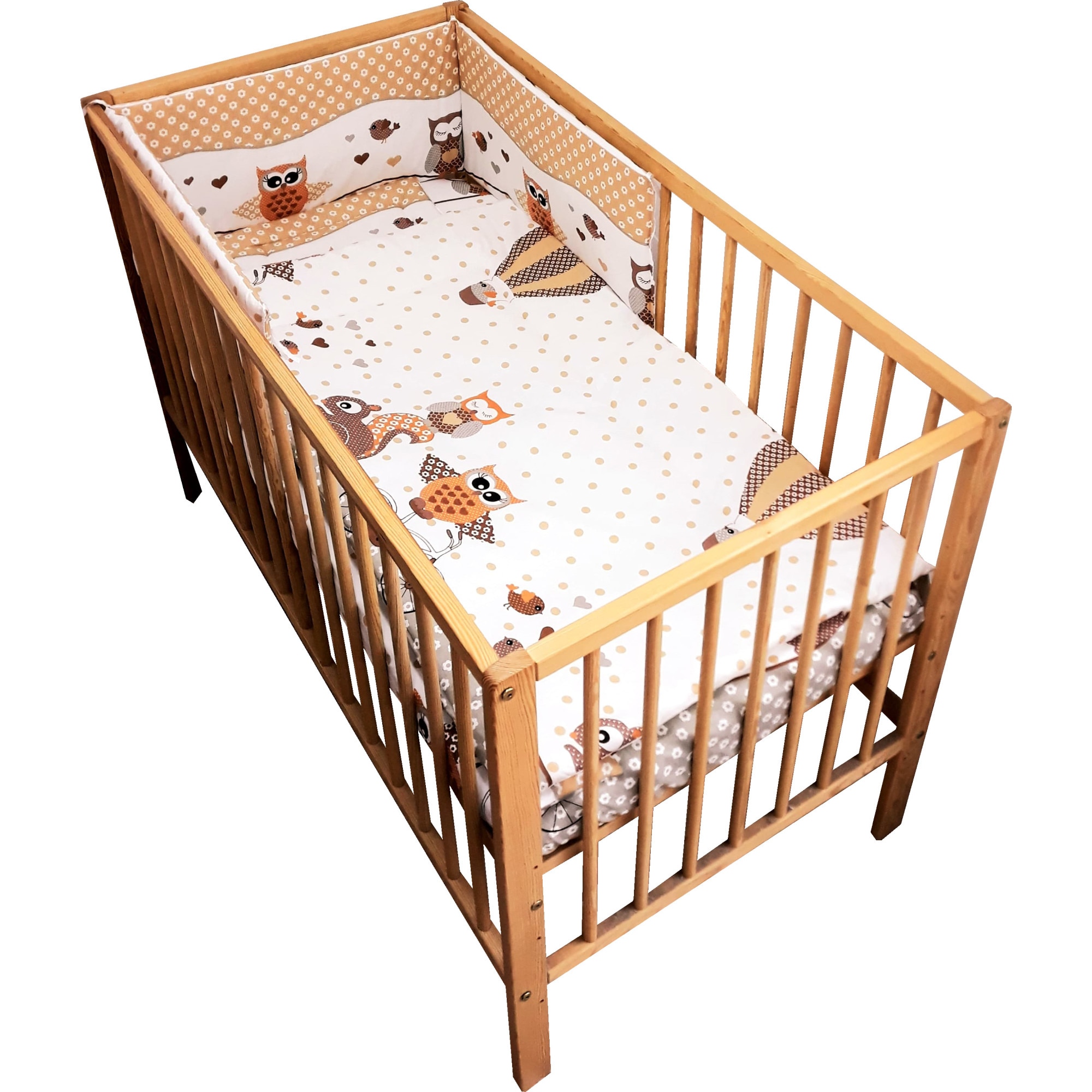 Lenjerie patut bebe cu 5 piese bufnite bej 140 x 70 cm
