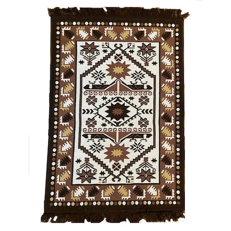 Covor rustic tesut, Serhouse, doua fete, Culoarea maro/crem , Dimensiune 60X90 cm
