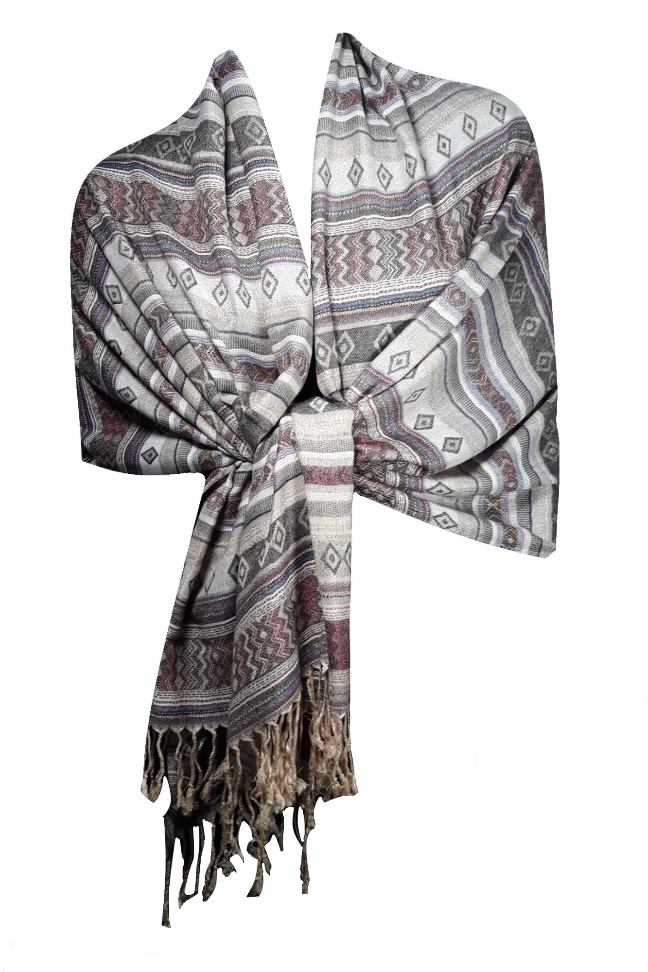 Esarfa dama, bej cu imprimeu multicolor, model abstract, dimensiune 180x70 cm