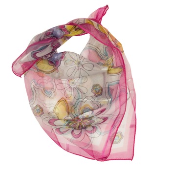 Esarfa, Batic, de dama, roz cu imprimeu floral, 50x50 cm - ES468 Esarfa, Batic, de dama, roz cu imprimeu floral, 50x50 cm - ES468