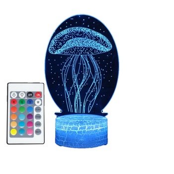 Lampa De Veghe 3D LED, MEDUZA, 16Culori, schimbare culoare prin telecomanda, Lumina Ambientala, Alimentare USB cu Incarcator priza si/sau 3 baterii AA Lampa De Veghe 3D LED, MEDUZA, 16Culori, schimbare culoare prin telecomanda, Lumina Ambientala, Alimentare USB cu Incarcator priza si/sau 3 baterii AA