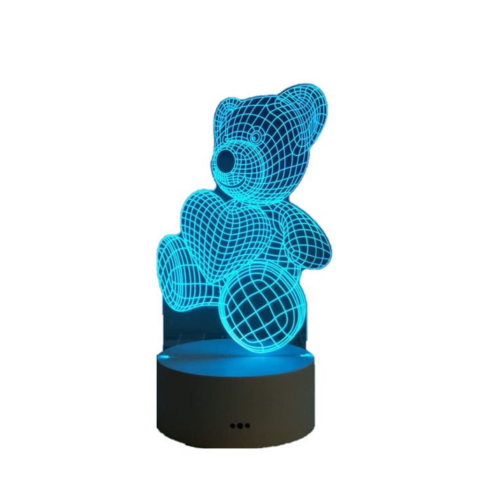 3D LED нощна лампа, мече със сърце, 7 цвята, околна светлина, USB захранване със зарядно устройство и/или 3 AA батерии