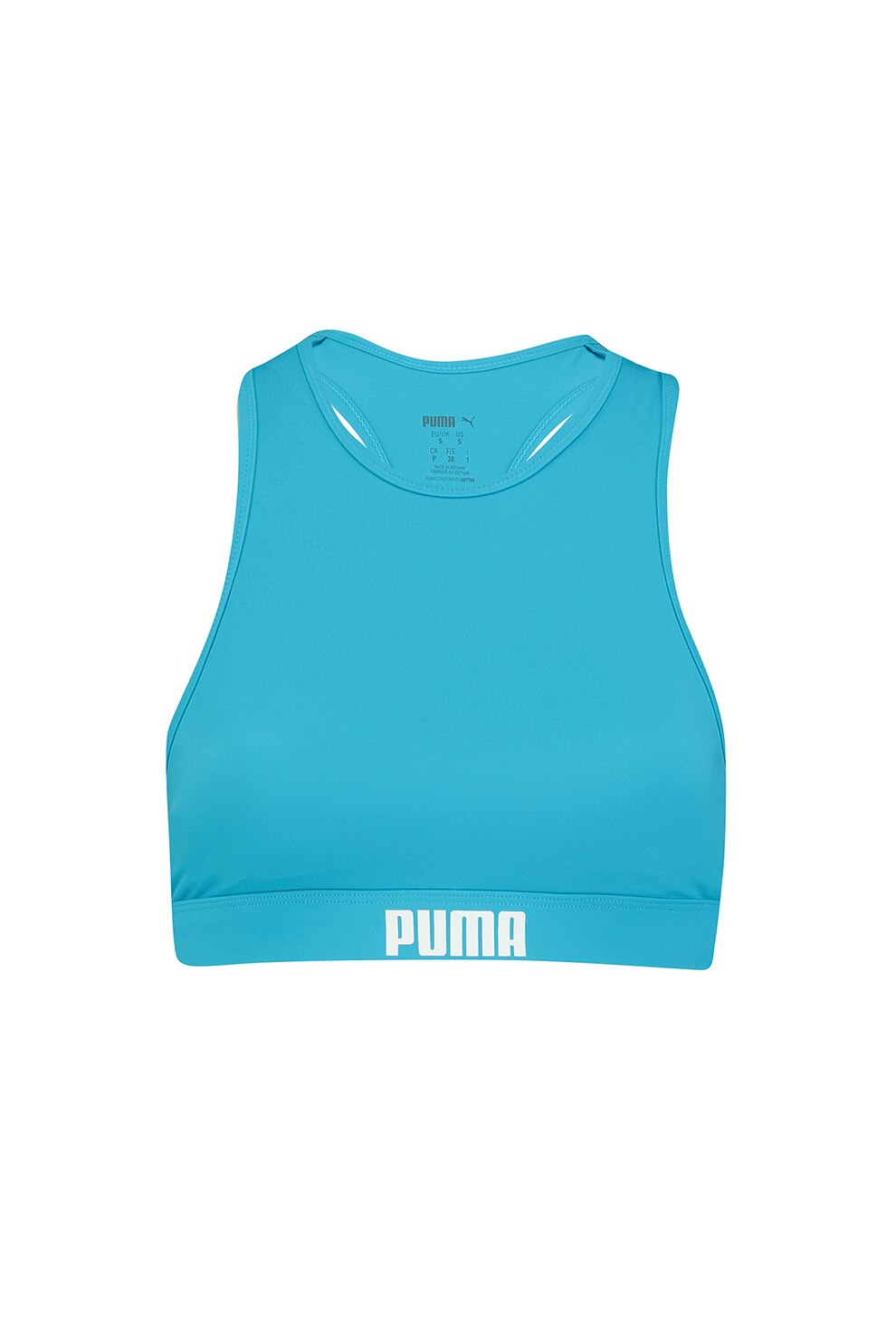 Puma, Sutien de baie cu spate decupat, Albastru aqua