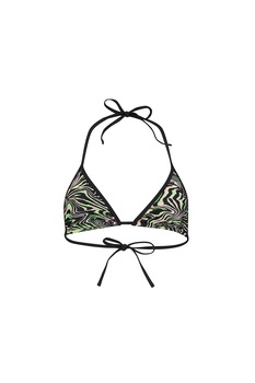 Puma, Sutien de baie cu cupe triunghiulare si decolteu halter, Negru/Verde/Roz piersica, M Puma, Sutien de baie cu cupe triunghiulare si decolteu halter, Negru/Verde/Roz piersica, M