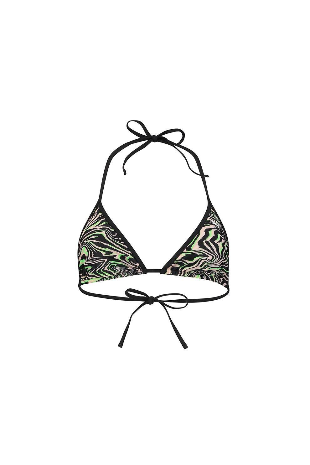 Puma, Sutien de baie cu cupe triunghiulare si decolteu halter, Negru/Verde/Roz piersica, L