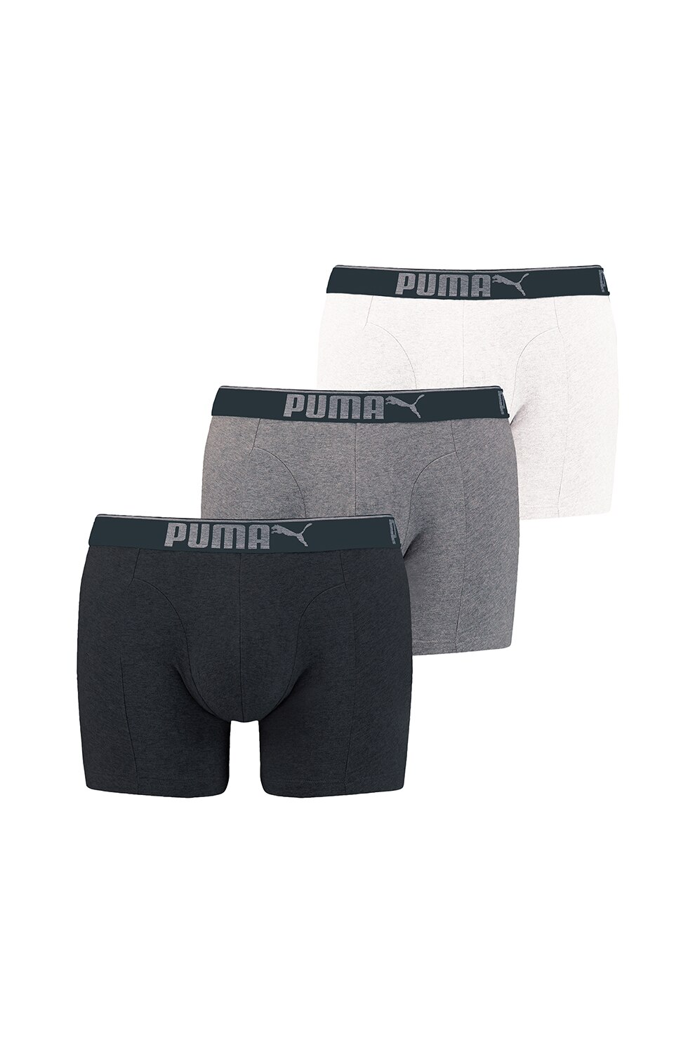 Puma, Set de boxeri cu banda elastica - 3 perechi, Gri/Alb