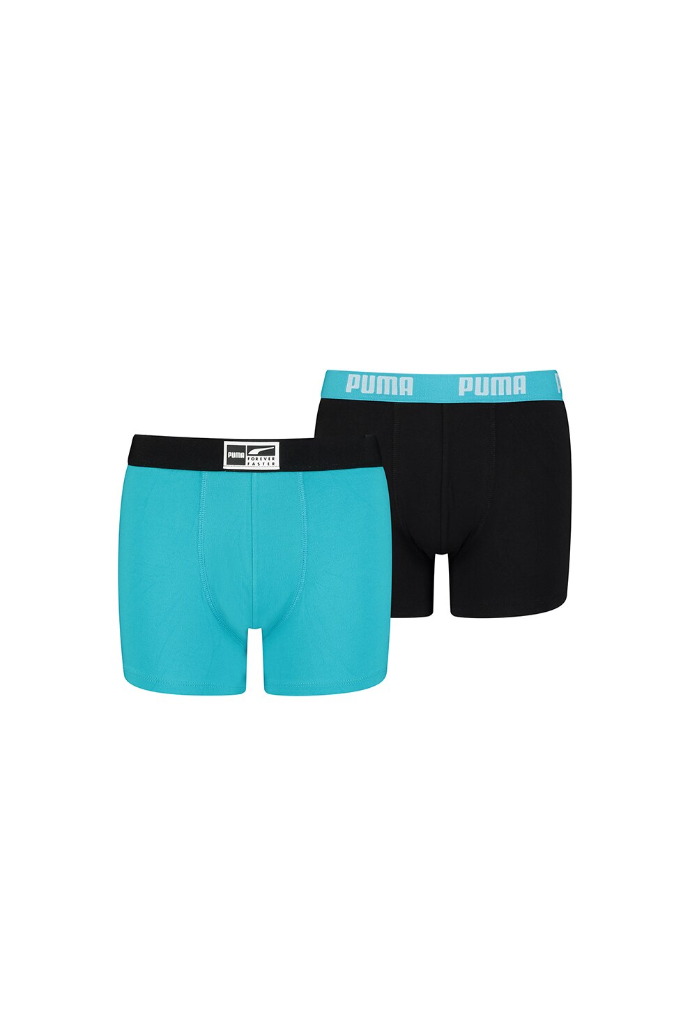 Puma, Set de boxeri cu banda logo - 2 perechi, Aquamarin/Negru