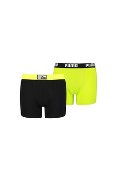 Puma, Set de boxeri cu banda logo - 2 perechi, Negru/Verde neon Puma, Set de boxeri cu banda logo - 2 perechi, Negru/Verde neon