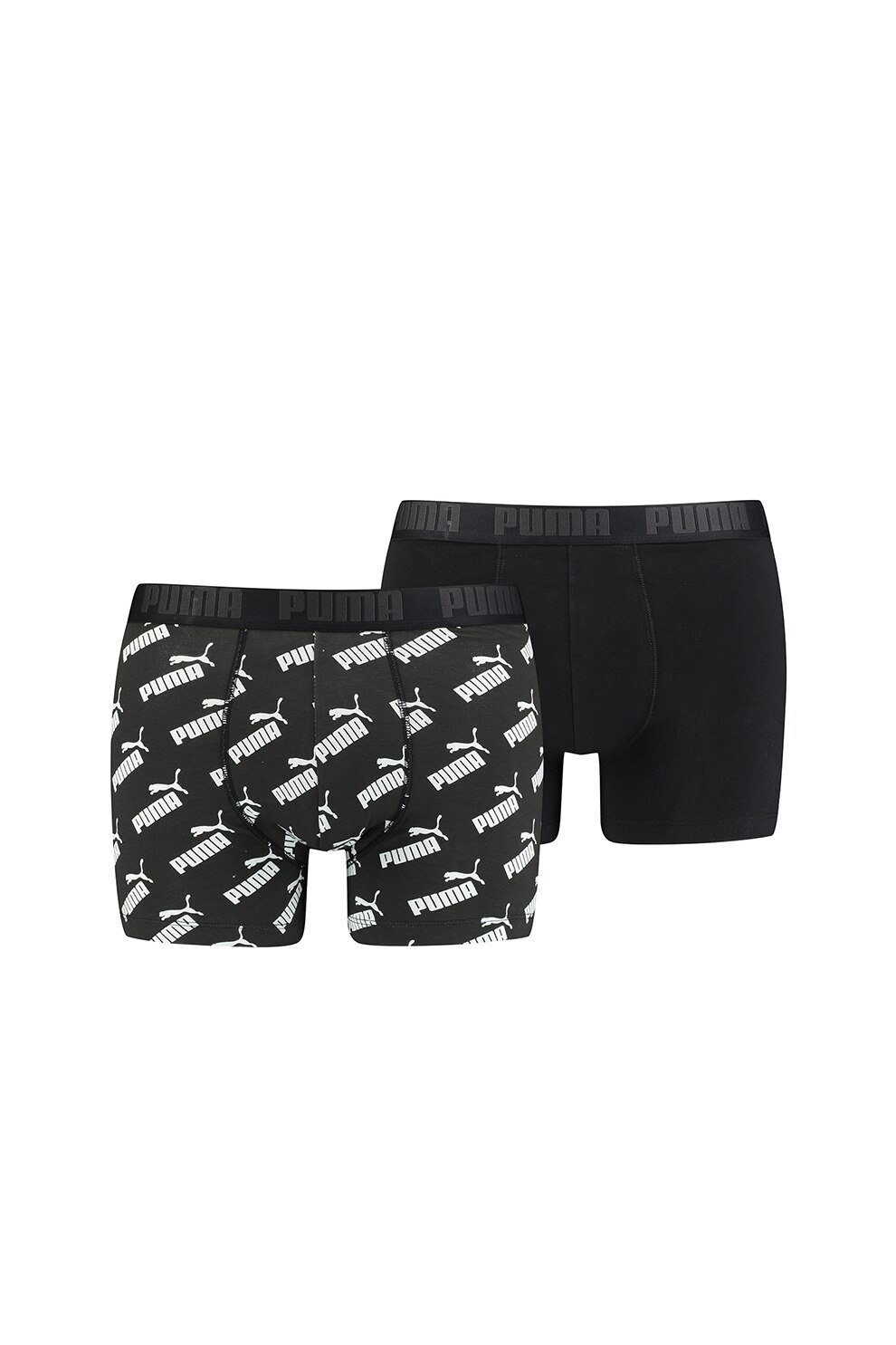 Puma, Set boxeri cu banda logo in talie - 2 perechi, Negru/Alb