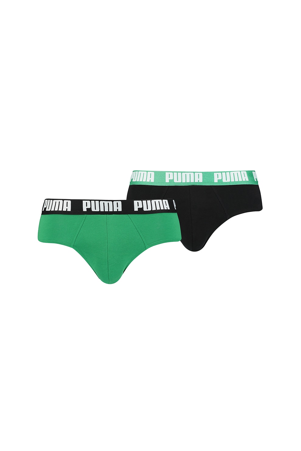 Puma, Set de chiloti cu banda logo in talie - 2 perechi, Verde/Negru
