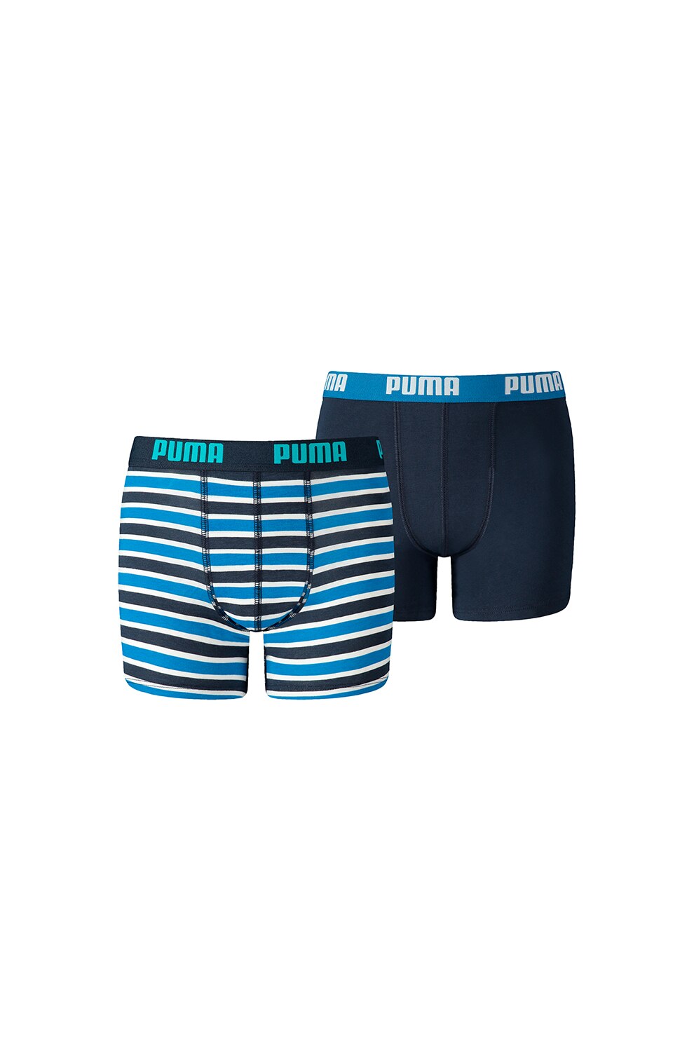 Puma, Set 2 perechi de boxeri, bumbac, baieti, cu banda logo in talie, Bleumarin/Alb