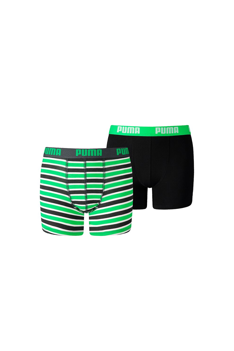 Puma, Set 2 perechi de boxeri, bumbac, baieti, cu banda logo in talie, Negru/Verde electric