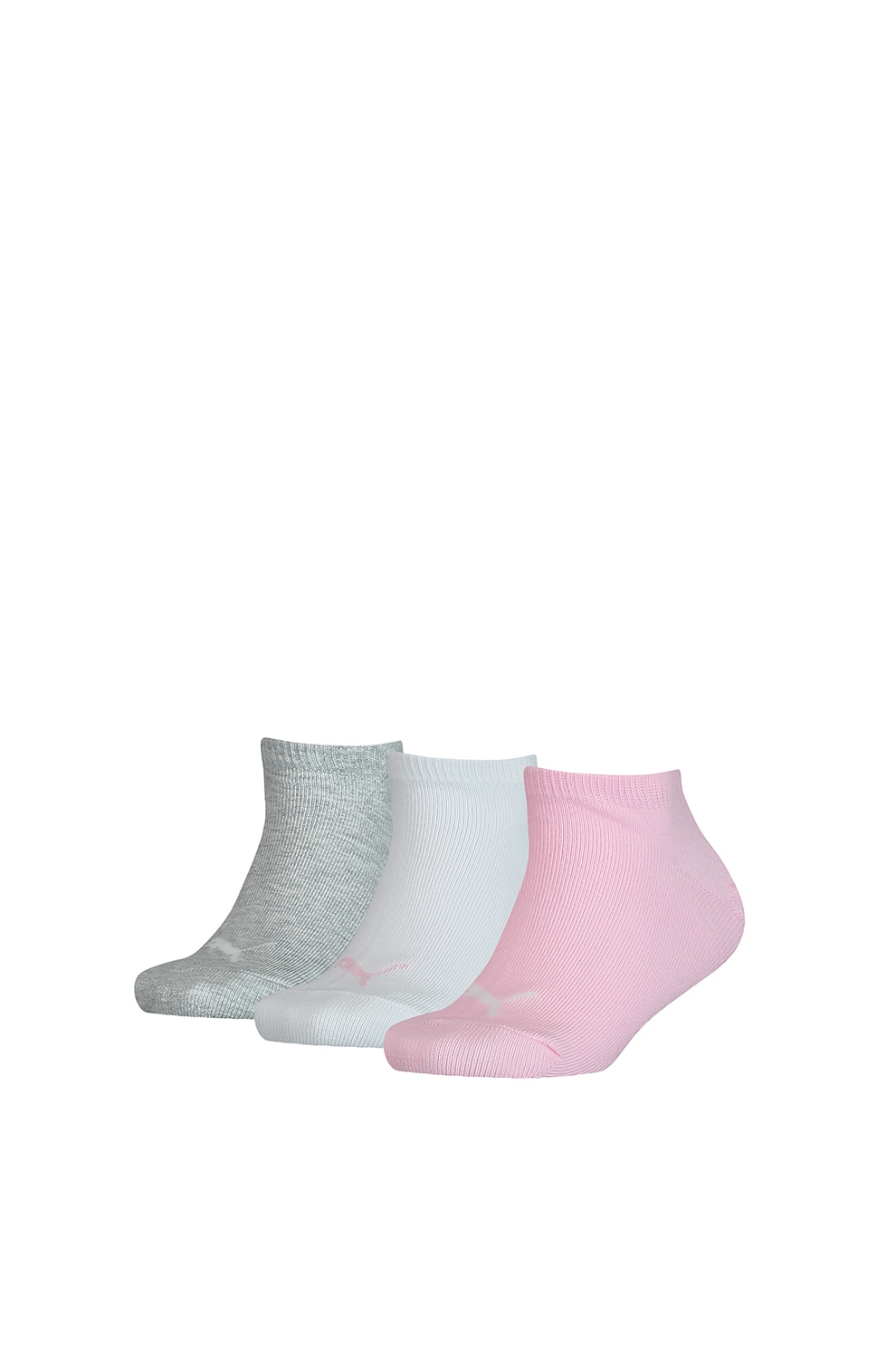 Puma, Set de sosete scurte cu logo - 3 perechi, Gri/Alb/Roz, 39-42 EU