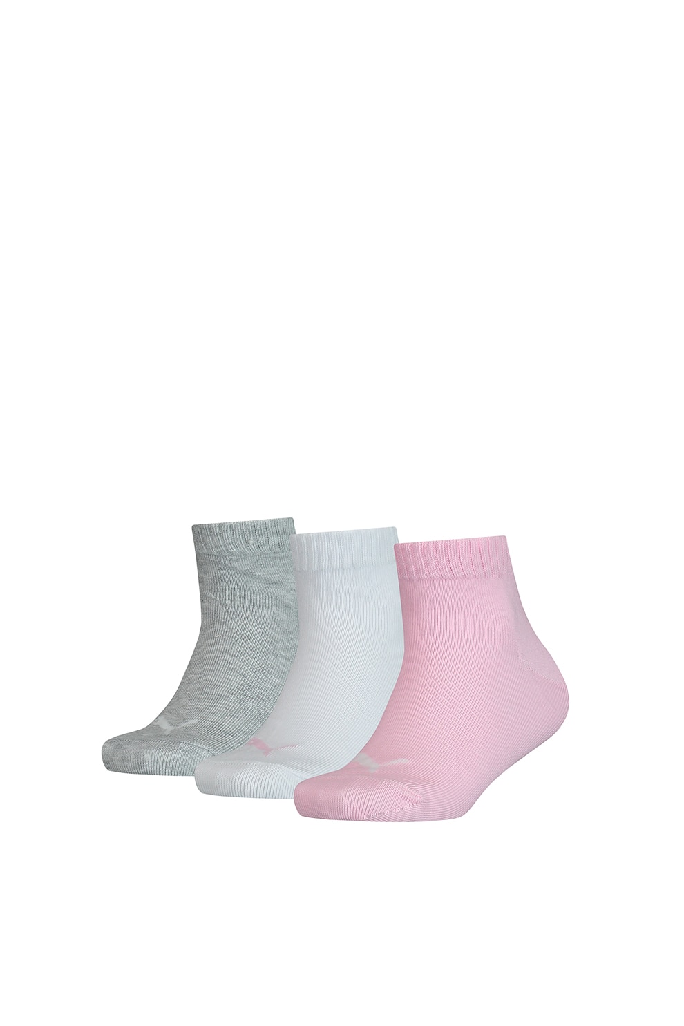 Puma, Set de sosete scurte cu imprimeu logo - 3 perechi, Gri/Alb/Roz, 39-42 EU
