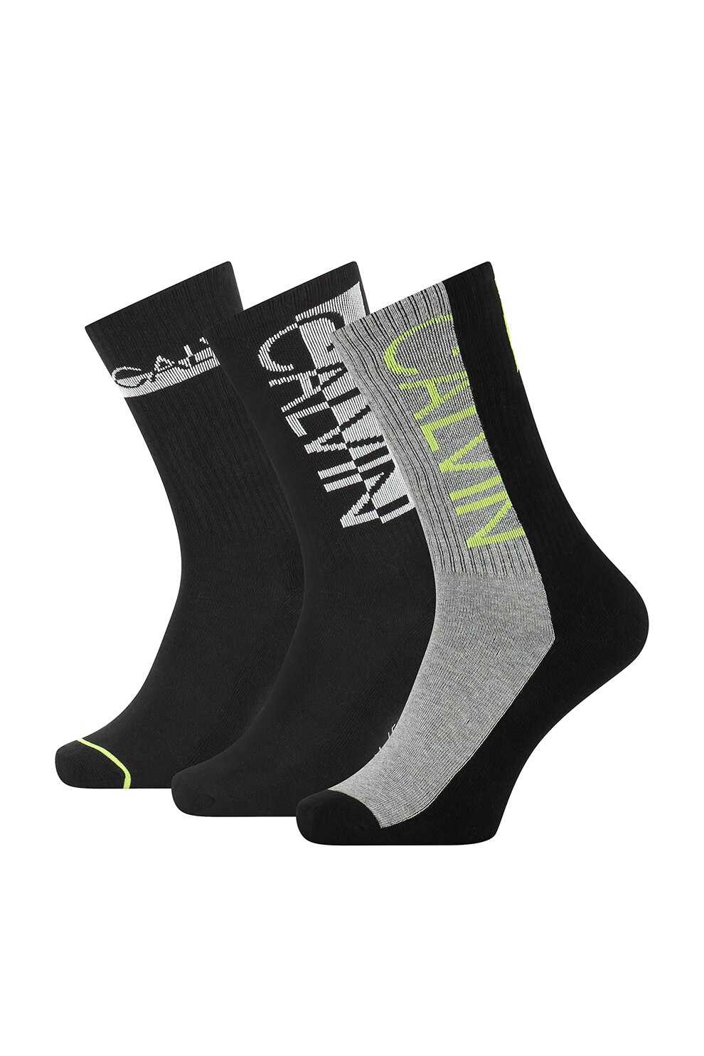 CALVIN KLEIN, Set de sosete cu motive logo - 3 perechi, Negru, One Size