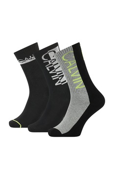 CALVIN KLEIN, Set de sosete cu motive logo - 3 perechi, Negru, One Size CALVIN KLEIN, Set de sosete cu motive logo - 3 perechi, Negru, One Size