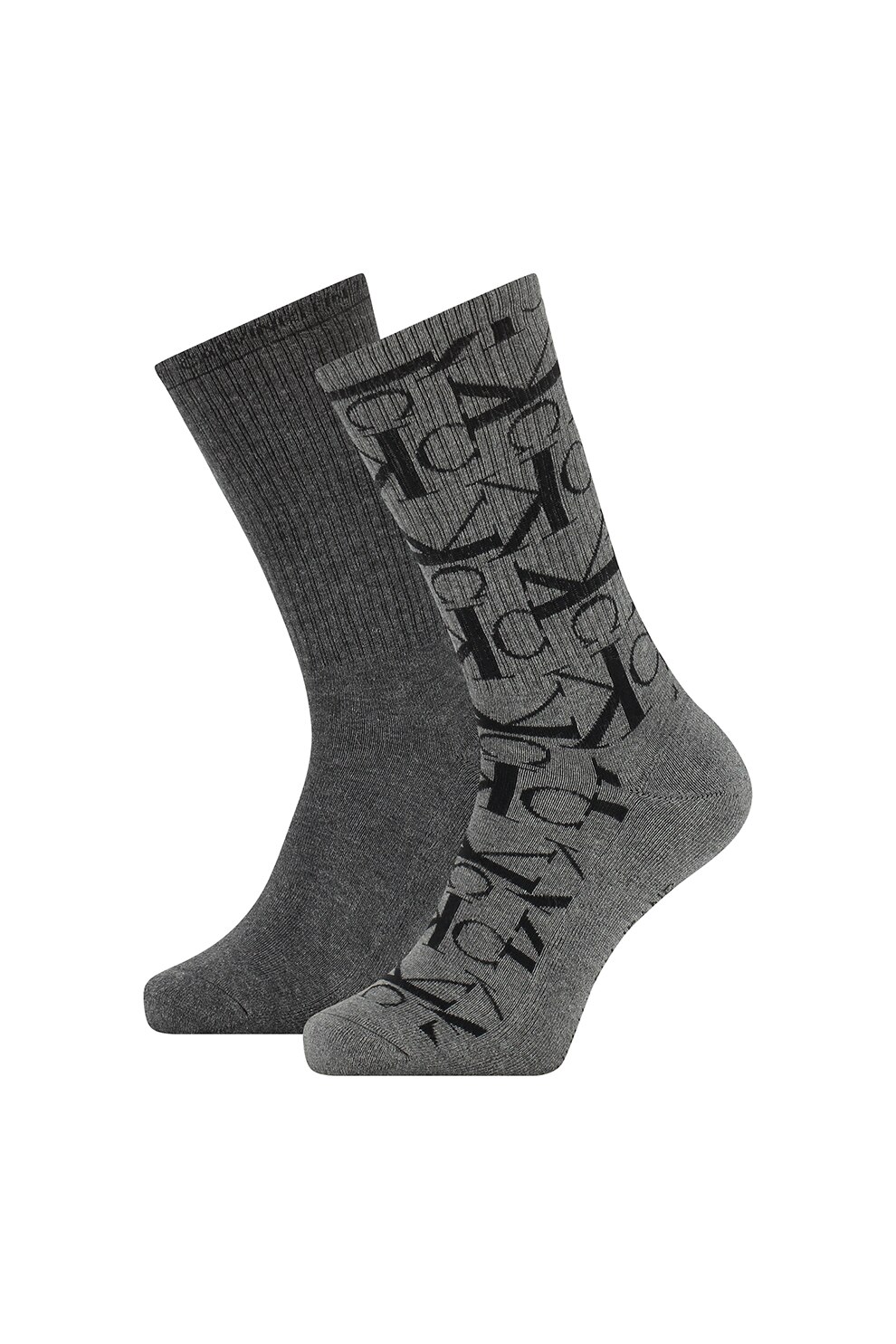 CALVIN KLEIN, Set de sosete cu imprimeu logo - 2 perechi, Gri, One Size