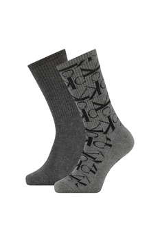 CALVIN KLEIN, Set de sosete cu imprimeu logo - 2 perechi, Gri, One Size CALVIN KLEIN, Set de sosete cu imprimeu logo - 2 perechi, Gri, One Size