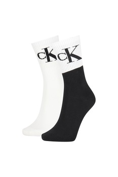 CALVIN KLEIN, Set de sosete lungi cu imprimeu logo - 2 perechi, Negru/Alb, One Size CALVIN KLEIN, Set de sosete lungi cu imprimeu logo - 2 perechi, Negru/Alb, One Size