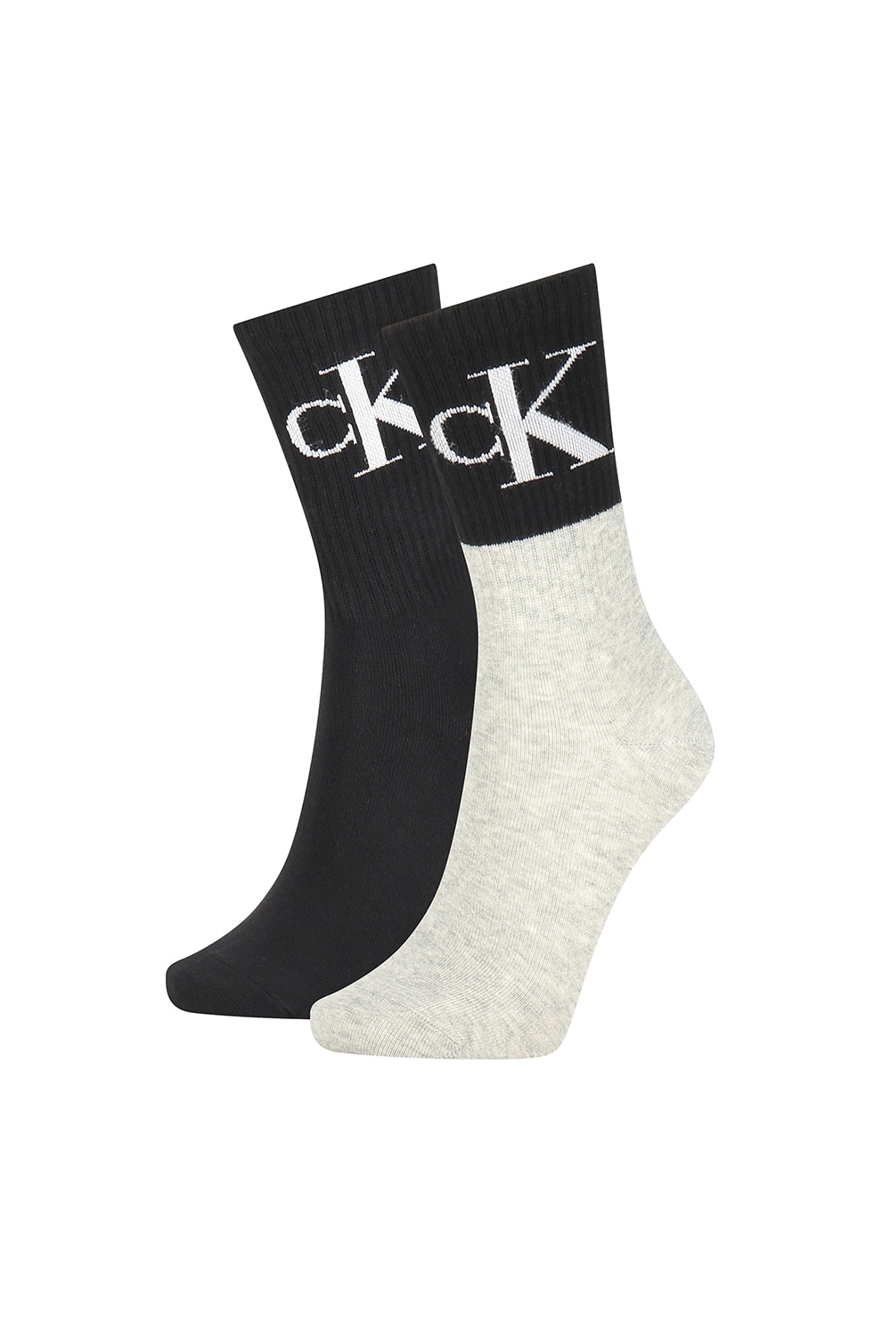 CALVIN KLEIN, Set de sosete lungi cu imprimeu logo - 2 perechi, Negru/Gri deschis, One Size