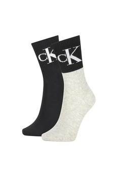 CALVIN KLEIN, Set de sosete lungi cu imprimeu logo - 2 perechi, Negru/Gri deschis, One Size CALVIN KLEIN, Set de sosete lungi cu imprimeu logo - 2 perechi, Negru/Gri deschis, One Size