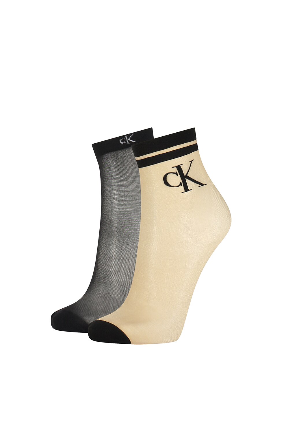 CALVIN KLEIN, Set de sosete scurte - 2 perechi, Bej/Negru, One Size