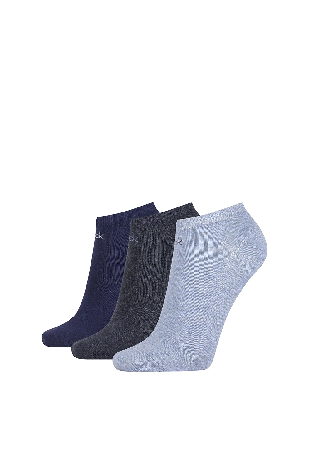 CALVIN KLEIN, Set de sosete scurte cu detaliu logo - 3 perechi, Bleumarin/Gri inchis/Albastru pastel, One Size