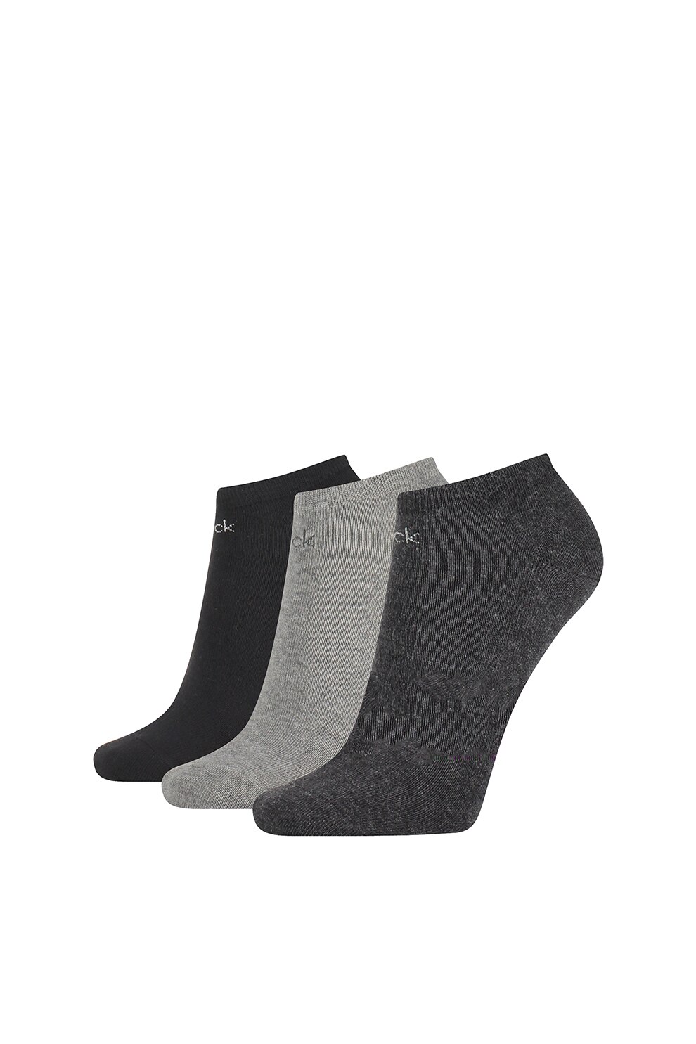 CALVIN KLEIN, Set de sosete scurte cu detaliu logo - 3 perechi, Gri/Gri inchis/Negru, One Size