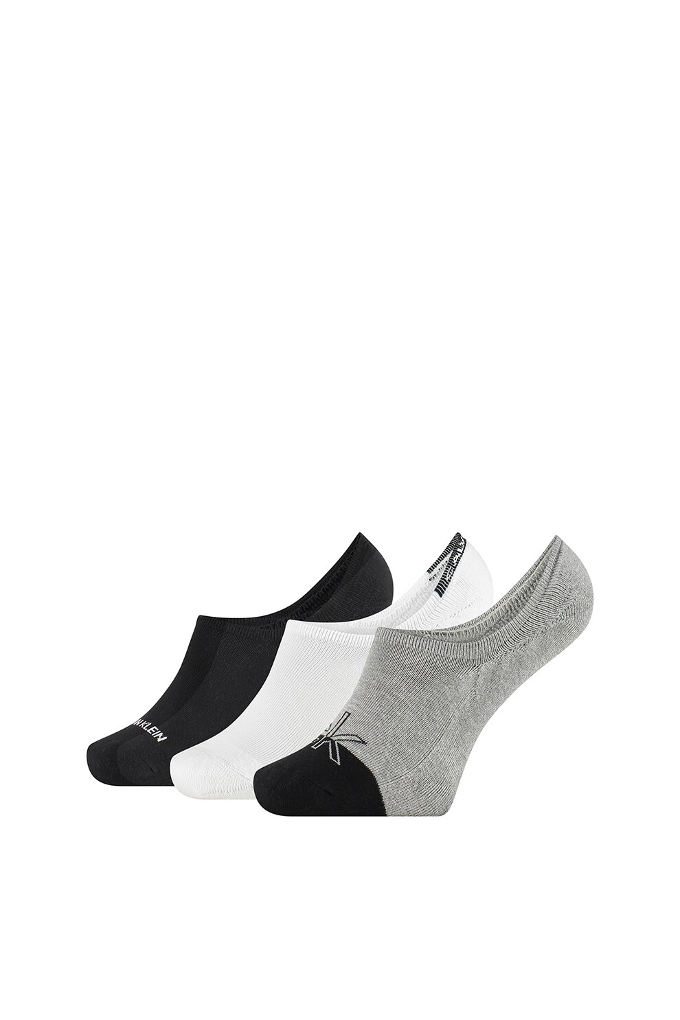 CALVIN KLEIN, Set de sosete foarte scurte - 3 perechi, Alb/Gri/Negru, One Size