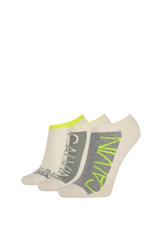 CALVIN KLEIN JEANS, Set de sosete foarte scurte cu logo - 3 perechi, Bej, One Size CALVIN KLEIN JEANS, Set de sosete foarte scurte cu logo - 3 perechi, Bej, One Size