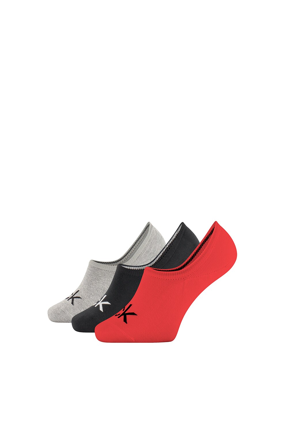 CALVIN KLEIN, Set de sosete foarte scurte cu logo - 3 perechi, Negru/Rosu/Gri, One Size