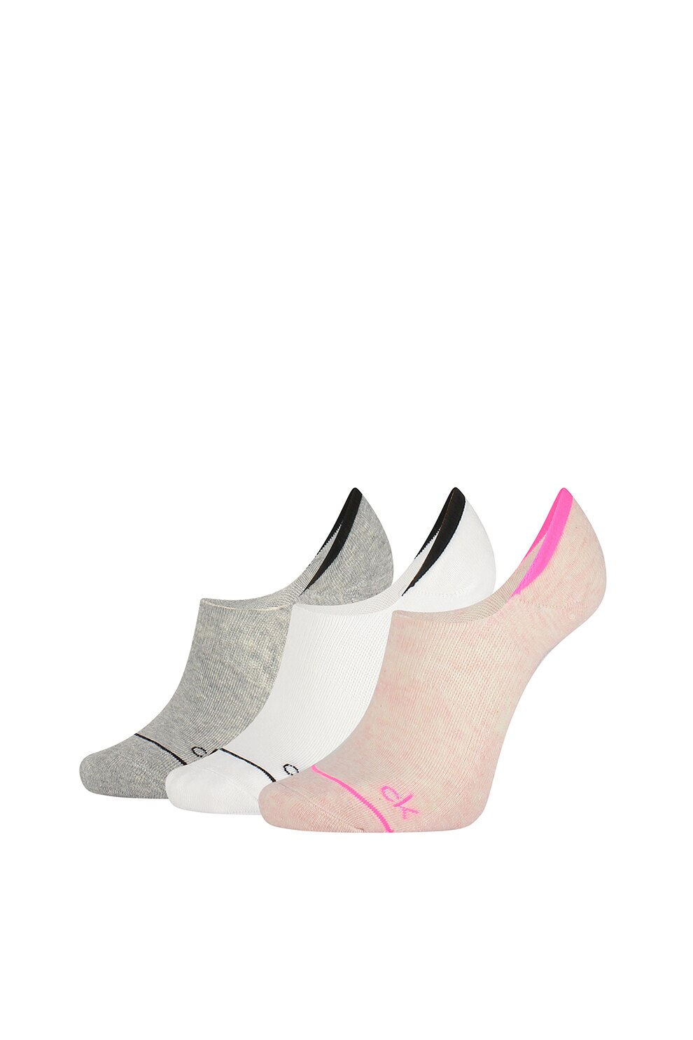 CALVIN KLEIN, Set de sosete scurte cu detaliu logo - 3 perechi, Alb/Gri/Roz pastel, One Size