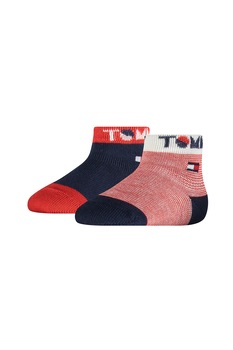 Tommy Hilfiger, Set de sosete scurte - 2 perechi, Bleumarin/Rosu, 15-18 EU Tommy Hilfiger, Set de sosete scurte - 2 perechi, Bleumarin/Rosu, 15-18 EU