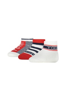 Tommy Hilfiger, Set de sosete scurte cu imprimeu logo - 3 perechi, Alb/Bleumarin inchis/Rosu, 15-18 EU Tommy Hilfiger, Set de sosete scurte cu imprimeu logo - 3 perechi, Alb/Bleumarin inchis/Rosu, 15-18 EU